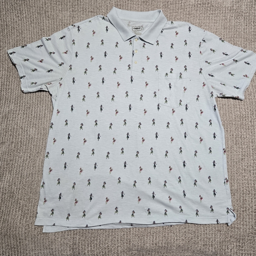 Foundry Men's Tiki Dancers Patterned Polo Shirt Size 4XLT Big And Tall